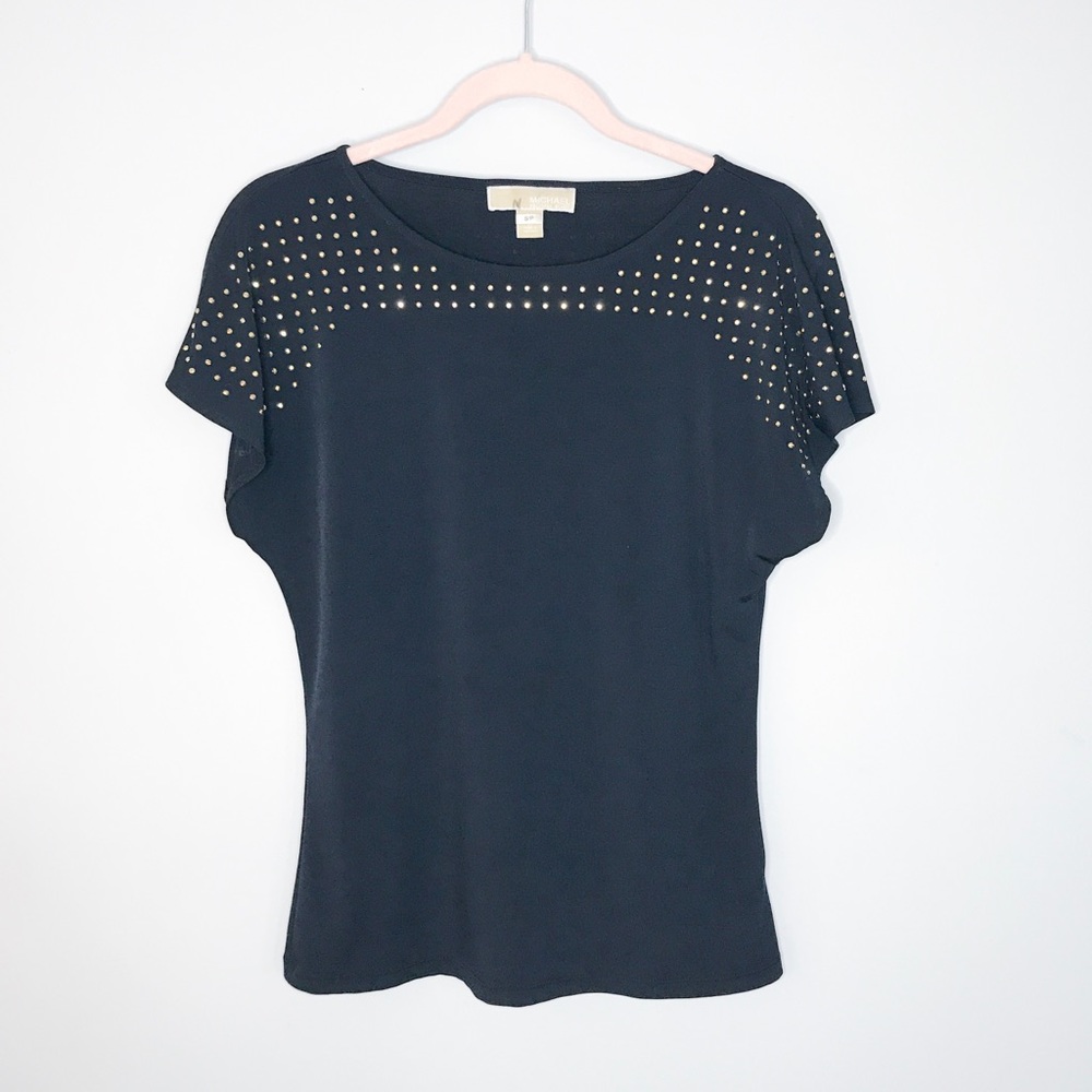 Michael Kors Gold Studded and Navy Dress Top
